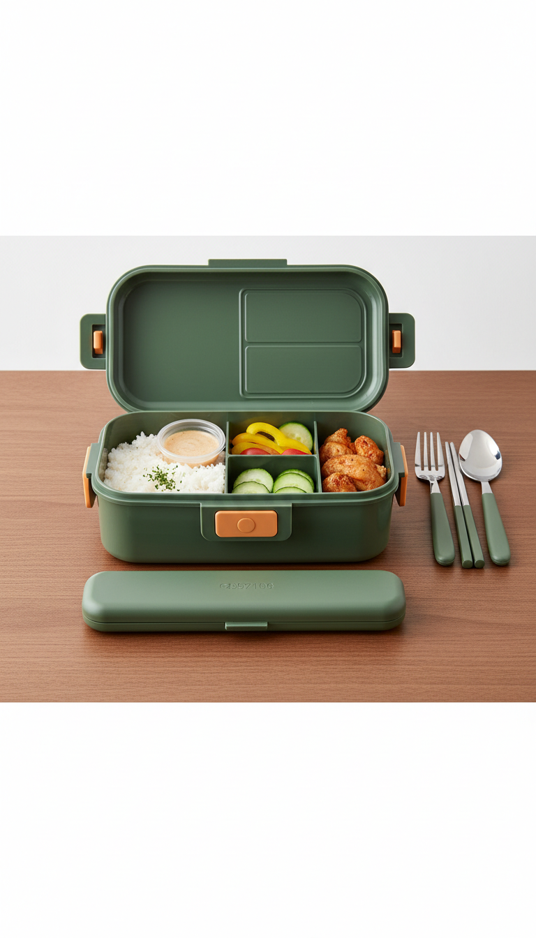Boîte olive fraîche avec couverts intégrés
